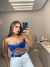 Top cropped crochê tomara que caia - azul com bordado off white - comprar online
