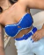Top cropped crochê tomara que caia - azul com bordado off white