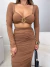 Conjunto de cropped com detalhe geométrico e saia franzida - Marrom - Amor de Peça - Looks Femininos Estilosos, Loja de Roupa Feminina Online