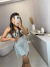 Image of Conjunto top faixa e hot pant metalizado - prata