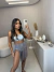 Conjunto top faixa e hot pant metalizado - prata - online store