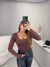 Body poliamida manga longa decote quadrado - marrom escuro - Amor de Peça - Looks Femininos Estilosos, Loja de Roupa Feminina Online
