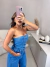 Macacão jeans tomara que caia botões frontal - lavagem média na internet