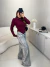Cropped manga longa ponta v - burgundy - loja online