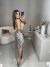 Vestido midi com fenda em paete - prata - buy online
