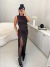 Vestido longo em tricot modal premium com super fenda frontal - marrom na internet