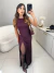 Vestido longo em tricot modal premium com super fenda frontal - burgundy - comprar online