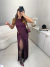 Vestido longo em tricot modal premium com super fenda frontal - burgundy - comprar online