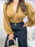 Body manga longa com drapeado frontal - marrom