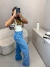 Calça jeans wide leg 100% algodão - azul 29000 - loja online