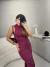 Vestido midi regata franzido com fenda - bordô - Amor de Peça - Looks Femininos Estilosos, Loja de Roupa Feminina Online