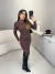 Vestido manga longa em tricot premium com fenda frontal - marrom - loja online