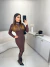 Vestido manga longa em tricot premium com fenda frontal - marrom - comprar online