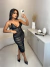 Image of Vestido tule franzido preto com nude