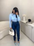 Imagem do Blusa manga longa em modal com aplicação de gola em listras - azul