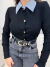 Blusa manga longa em modal com aplicação de gola em listras - preto - comprar online