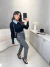 Blusa manga longa em modal com aplicação de gola em listras - preto - loja online