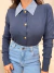 Blusa manga longa em modal com aplicação de gola em listras - azul escuro - comprar online