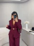 Image of Conjunto de blazer e calça alfaiataria premium com cinto em couro - vinho