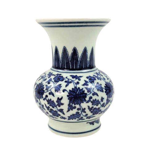 Vaso Decorativo Azul E Branco Floral 13x8cm Porcelana