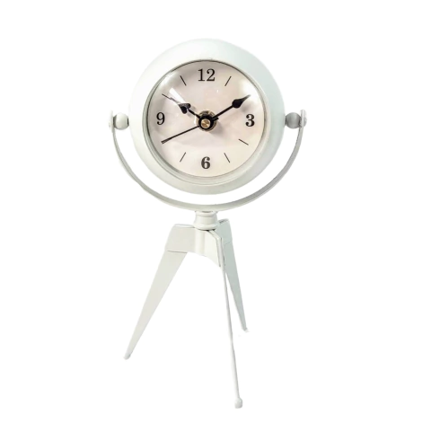 Relógio Branco Decorativo De Mesa Tripé 20x11x9cm