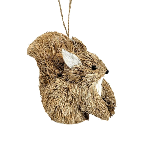 Esquilo De Palha Pendente Pinha 13x9x15cm Enfeite De Natal