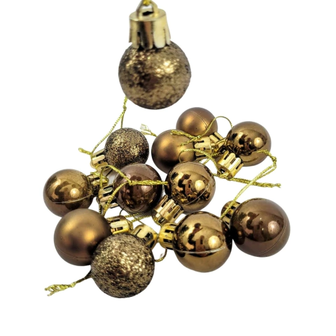 Bola De Natal Bronze Mix 2,5cm Para Árvore Kit 12pc