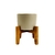 Vaso Decorativo Cinza Com Suporte De Madeira 20x16cm