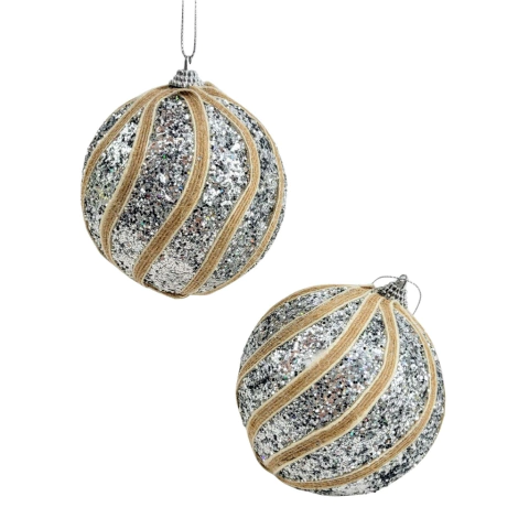 Bola De Natal Prata Fio Luxo 10cm Para Árvore Kit 2pc