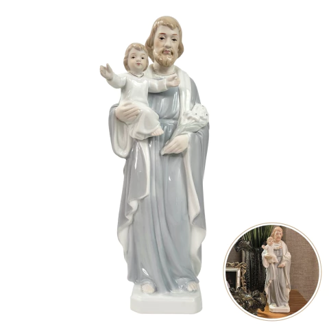 São José Menino Jesus Porcelana 31cm Arte Sacra Luxo