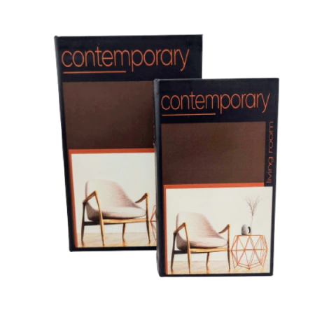 Caixa Livro Preta Contemporary 21/27cm Decorativa Kit 2pc