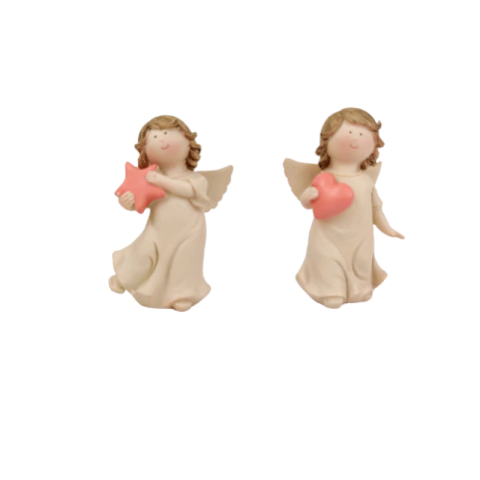 Anjo Com Estrela E Coração Nude Barroco 9x5x4cm Kit 2pc