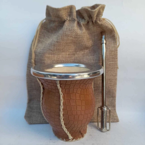 OF40 - Oferta Mate Calabaza Copa + Bombilla Guitarrita + Bolsita Arpillera