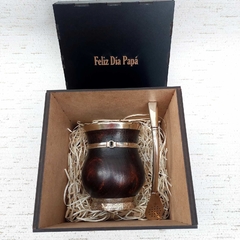 OF35 - Set de Mate Premium algarrobo y alpaca en Caja de madera.