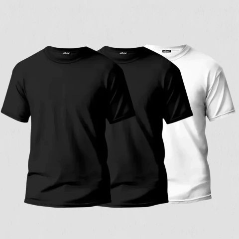 Kit 3 Camisetas - Preta/Preta/Branca - comprar online