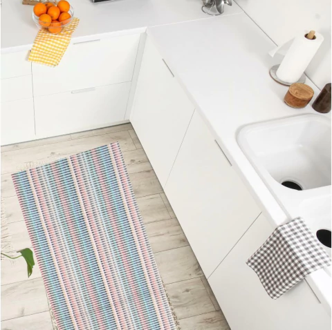 Passadeira Tear Algodão Lava a Máquina Grecia Listrado Multicores Pixel Cru