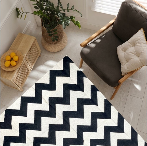 Tapete Tear Algodão Antiderrapante 1,40x2m Max Chevron Preto