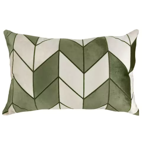 Almofada Retangular 35X52cm Veludo Off c/ Aplique Bordado Verde Oliva