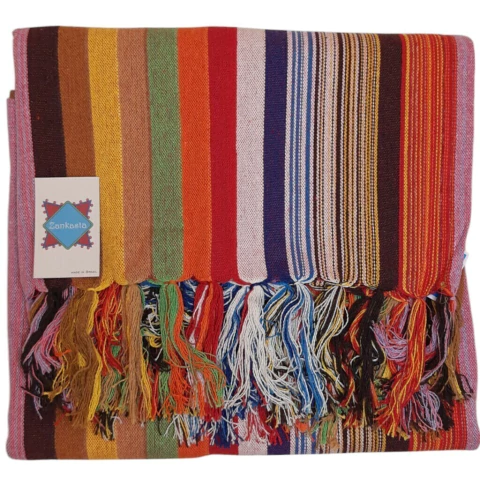 Manta 1,40 x 1,80m Tear Algodão Havai Listra Colorida Vermelho