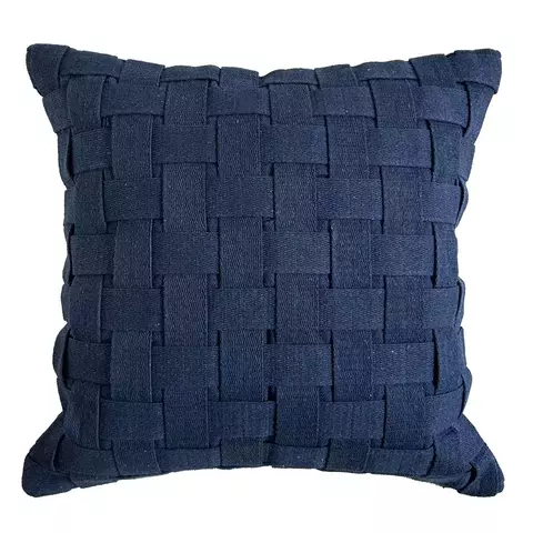 Capa Almofada 50x50cm Linha Trance Artesanal Algodão Azul Marinho