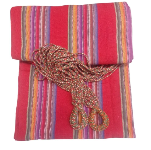 Rede Descanso Algodão Solteiro 140 kg - 2,20m x 1,50m x 3,40m sem franja Listrado fundo Vermelho Cores do Brasil