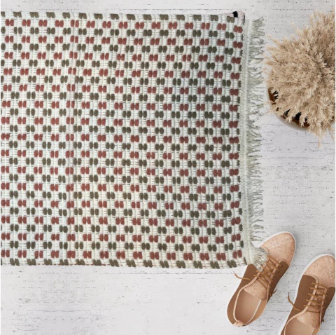 Tapete Tapetinho Tear Algodão 0,47x0,70m Pilao Terracota e Fendi c franja