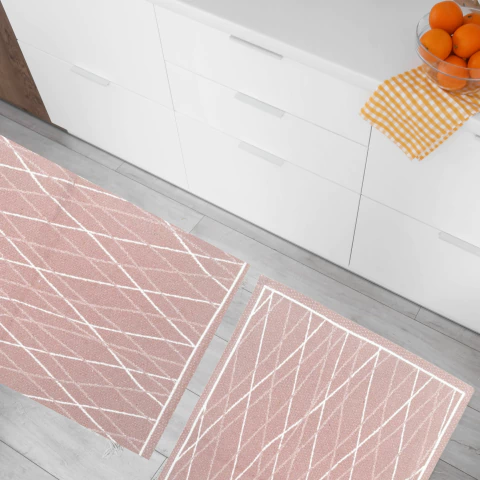 Kit Jogo Tapetes Tear Algodão Lava a Maquina Giz Geometrico Rose