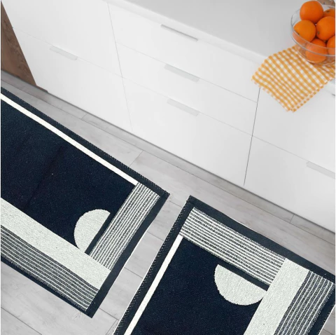 Tapete Kit (03ud) Passadeira Algodão Geometrico Luna Preto