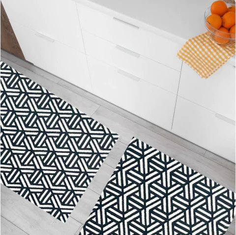 Kit Jogo Tapetes Tear Algodão Lava a Maquina (03ud) Passadeira Firenze Preto