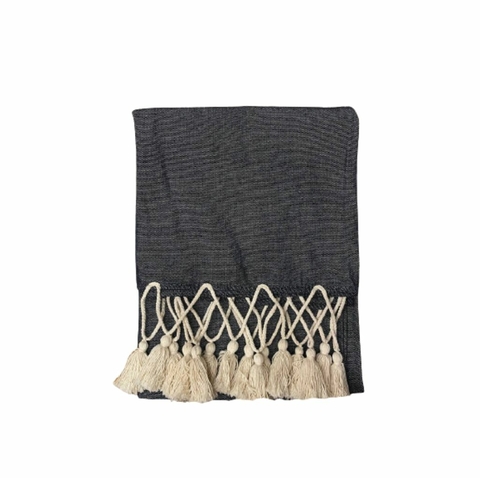 Manta Tear Algodão 1,40 x 1,60m Coleção Serena Jeans com Pompom