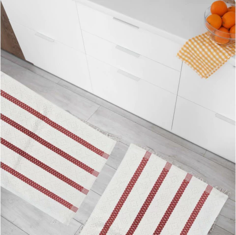 Kit Passadeira Jogo Tapetes (3ud) Tear Algodão Lava a Maquina Campinas Cru e Terracota