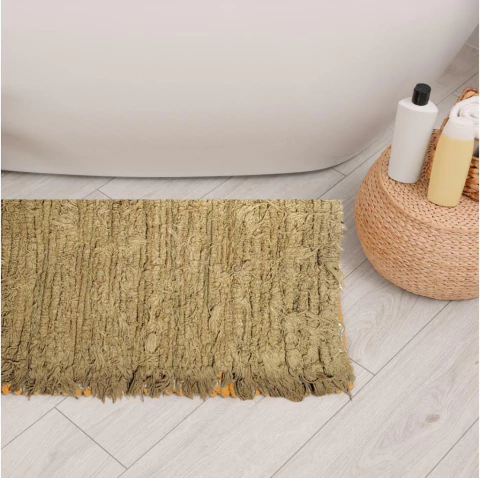 Tapetinho Tear Manual Algodão Pelo Alto 0,50x0,70m Fluffy Colors Ocre Liso