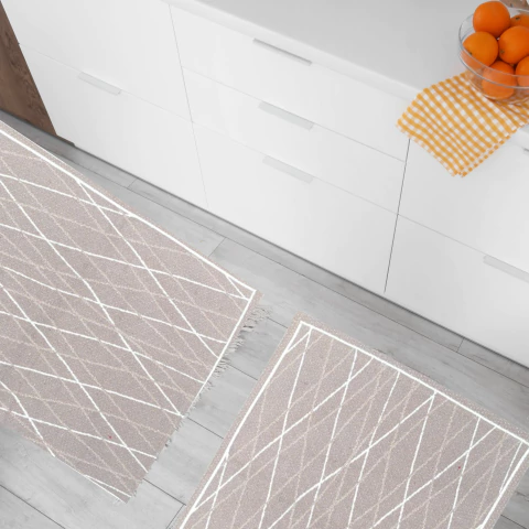 Kit Jogo Tapetes Tear Algodão Lava a Maquina Giz Geometrico Areia