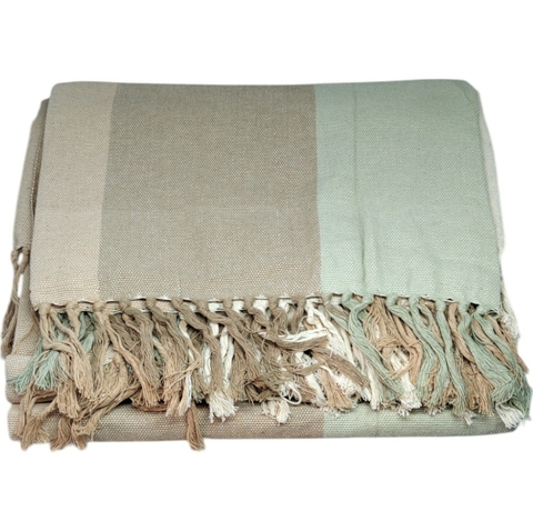 Manta 1,90 x 2,40m Tear Algodão Milos Listrado Tons Pasteis Verde e Rosa